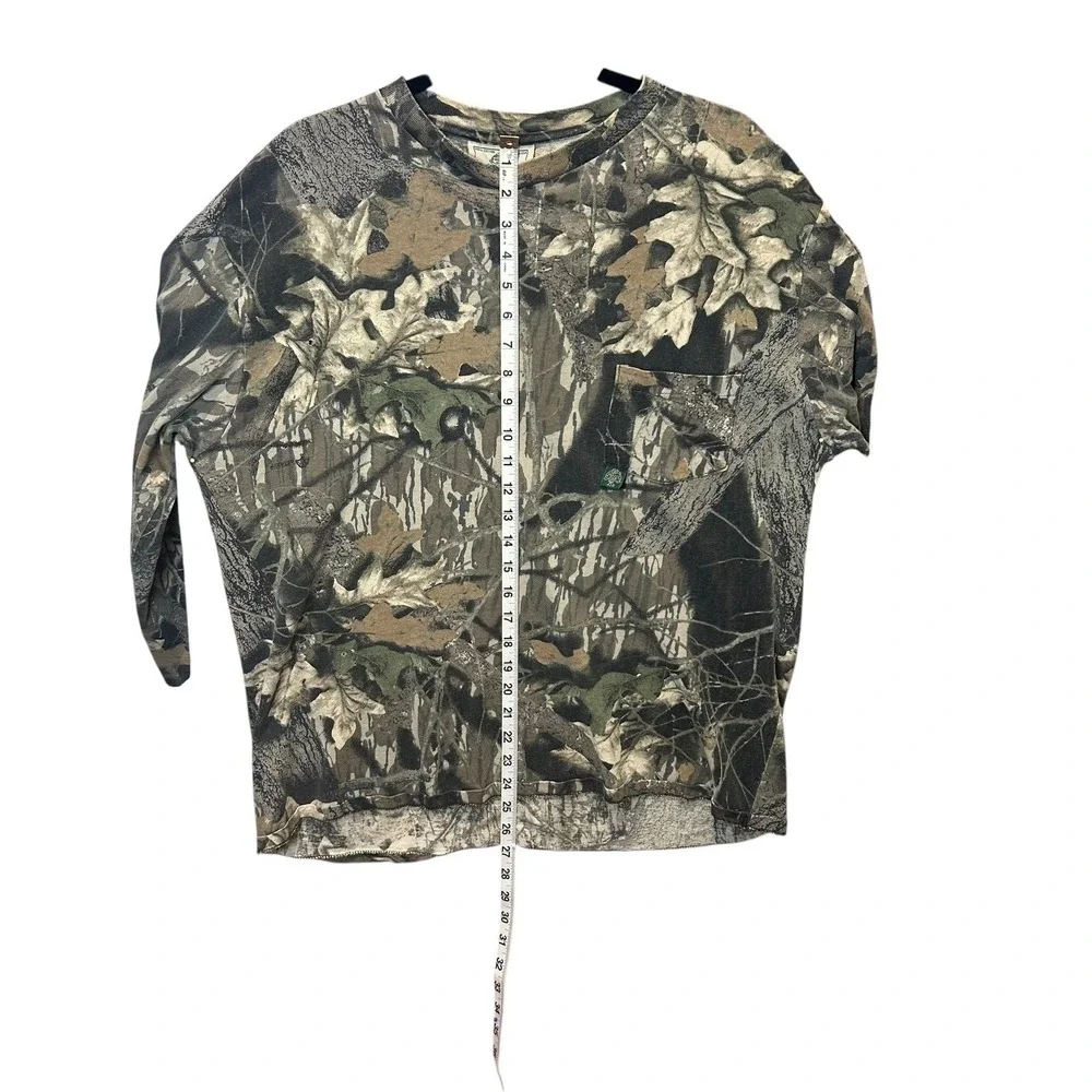 VTG 90s Mossy Oak Break-Up Camo Distressed‎ LS Pocket Tee Large USA Grunge